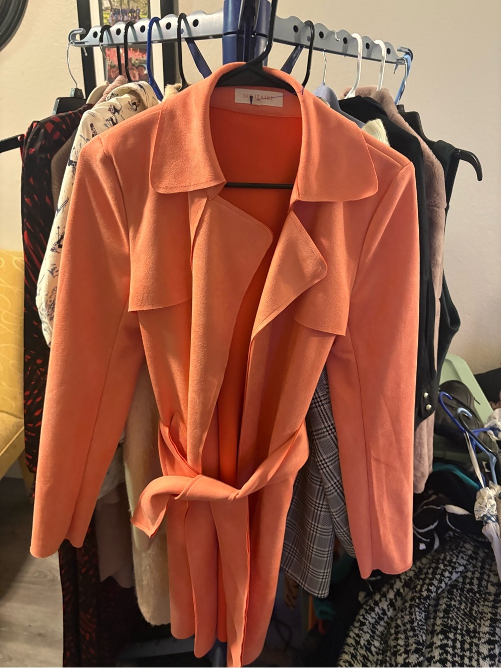 Solitaire Coral-Peach Belted Trench Coat